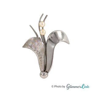 VTG Curtis Creations Uncas 925 Sterling Silver Pearl Floral Leaves Brooch